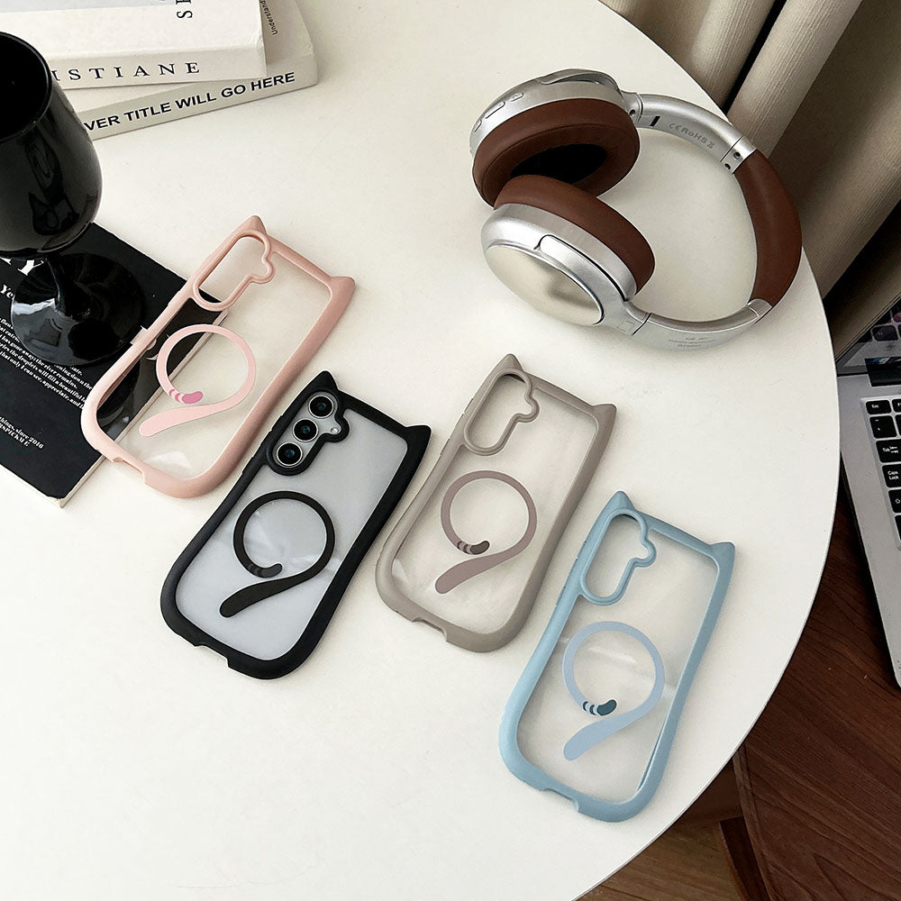 Cute Cat Ears & Tail Magnetic Phone Case For Samsung Galaxy