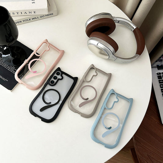 Cute Cat Ears & Tail Magnetic Phone Case For Samsung Galaxy
