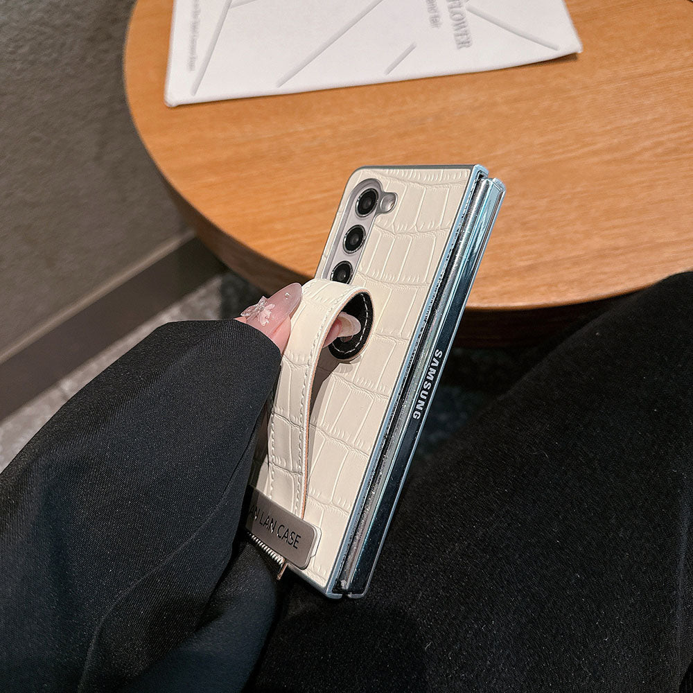 Crocodile Pattern Wristband Phone Case For Samsung Galaxy Z Fold