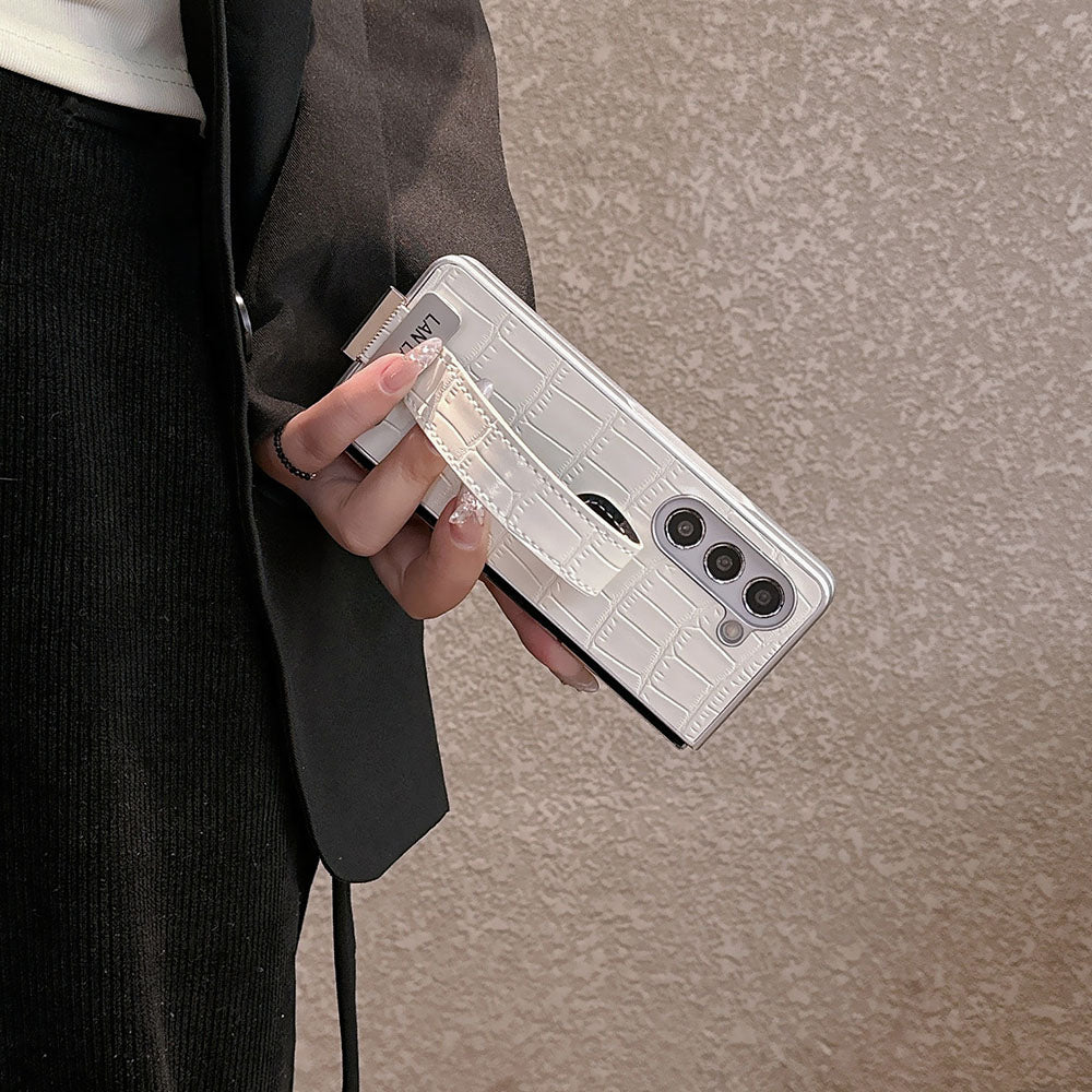 Crocodile Pattern Wristband Phone Case For Samsung Galaxy Z Fold