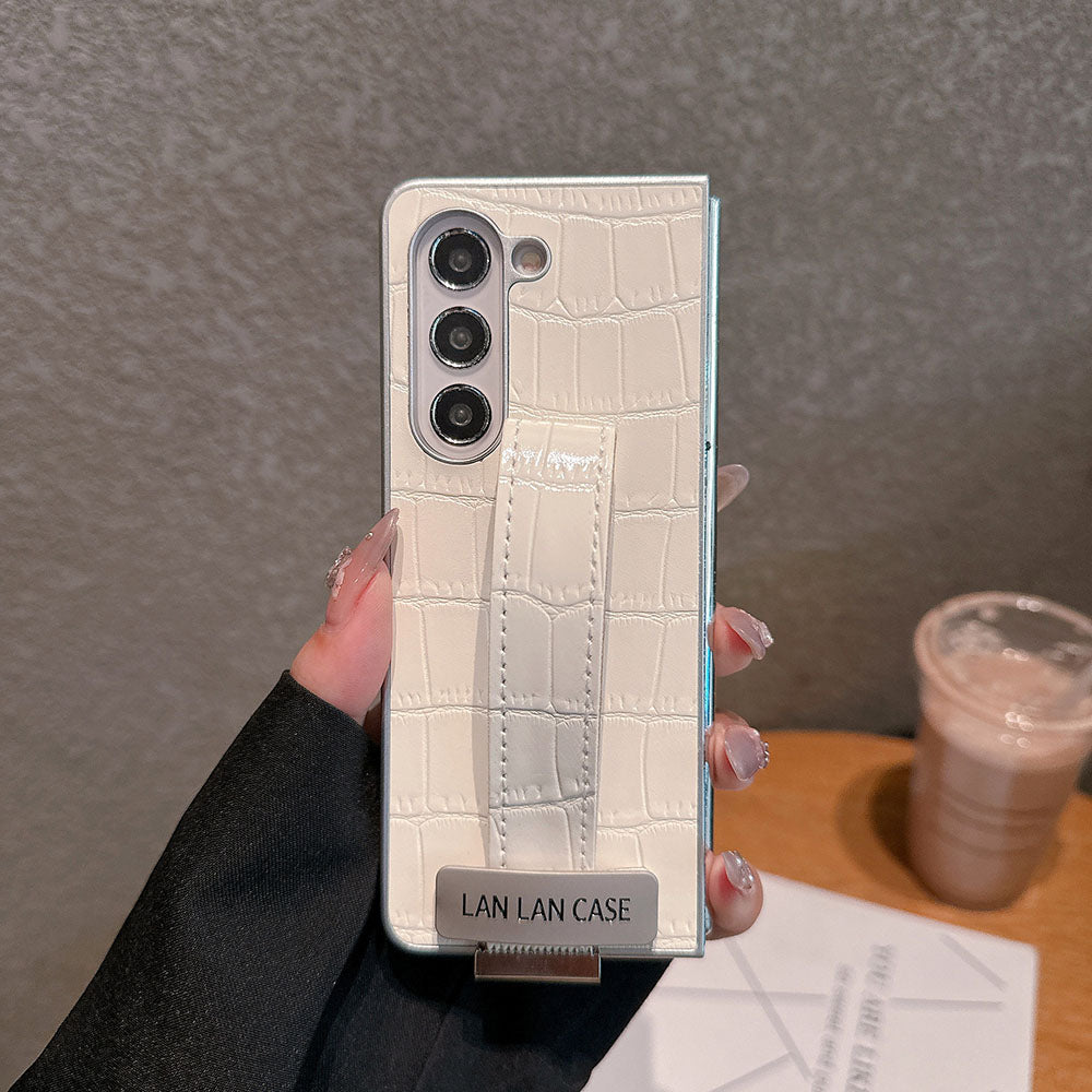 Crocodile Pattern Wristband Phone Case For Samsung Galaxy Z Fold