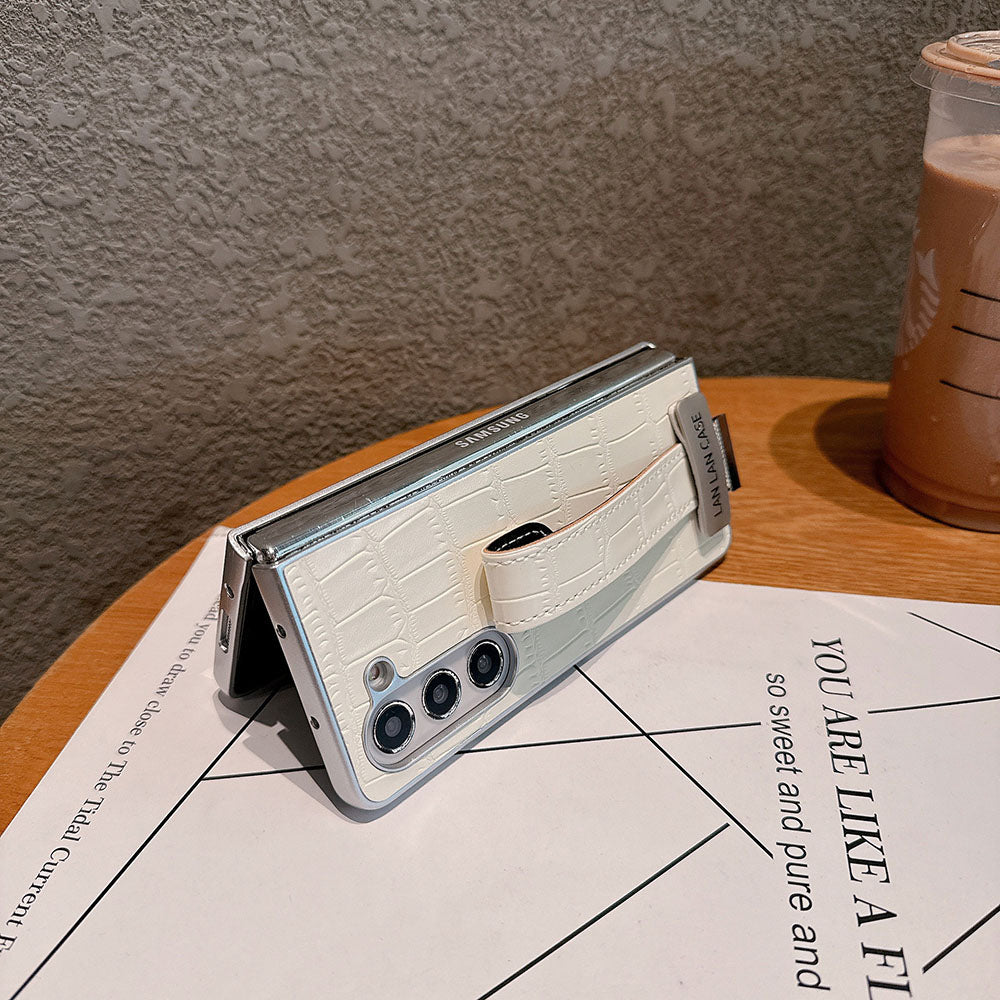 Crocodile Pattern Wristband Phone Case For Samsung Galaxy Z Fold