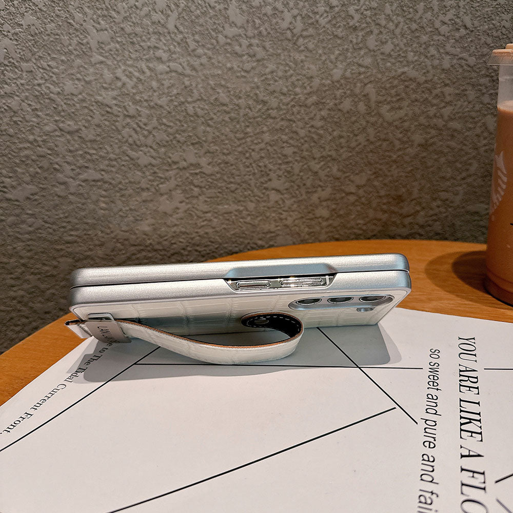 Crocodile Pattern Wristband Phone Case For Samsung Galaxy Z Fold