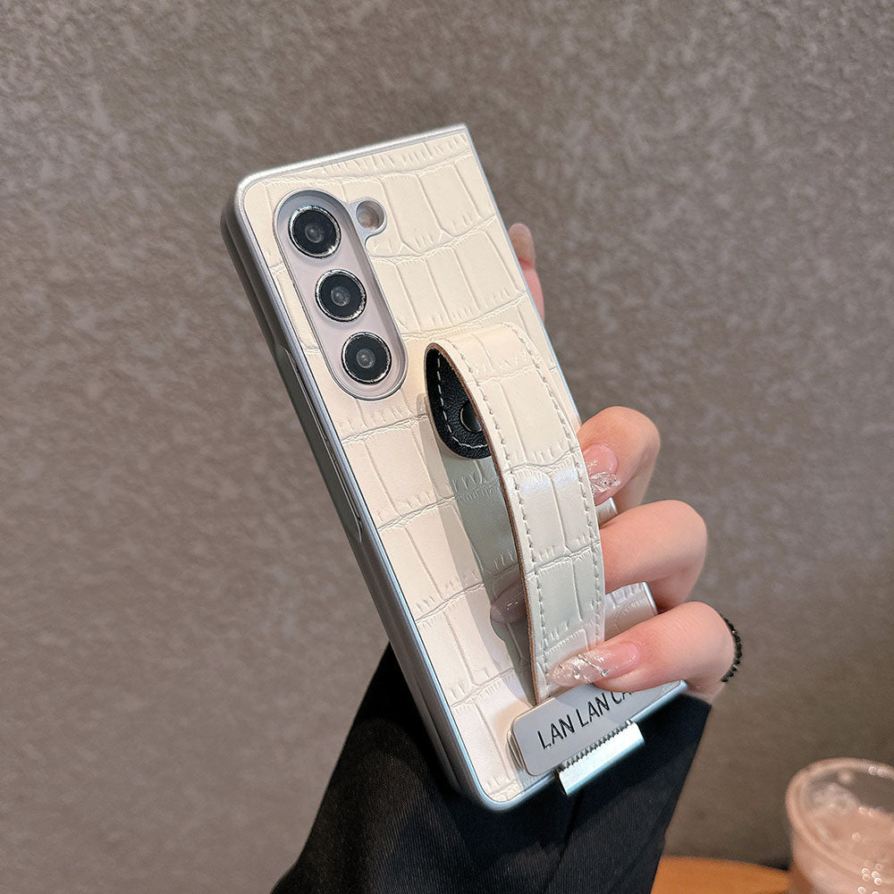 Crocodile Pattern Wristband Phone Case For Samsung Galaxy Z Fold