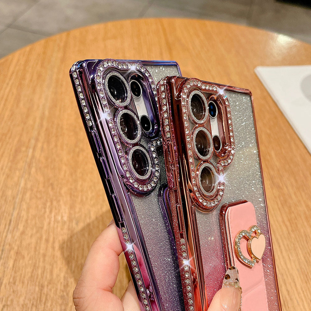 Diamond Folding Heart Stand Phone Case For Samsung Galaxy