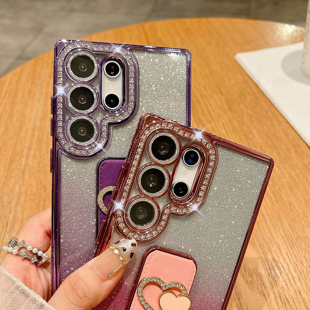 Diamond Folding Heart Stand Phone Case For Samsung Galaxy