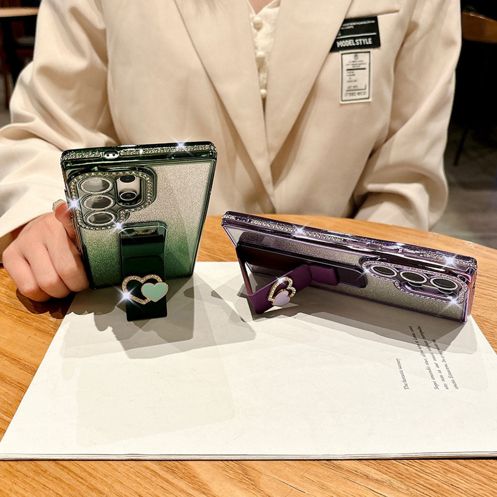 Diamond Folding Heart Stand Phone Case For Samsung Galaxy