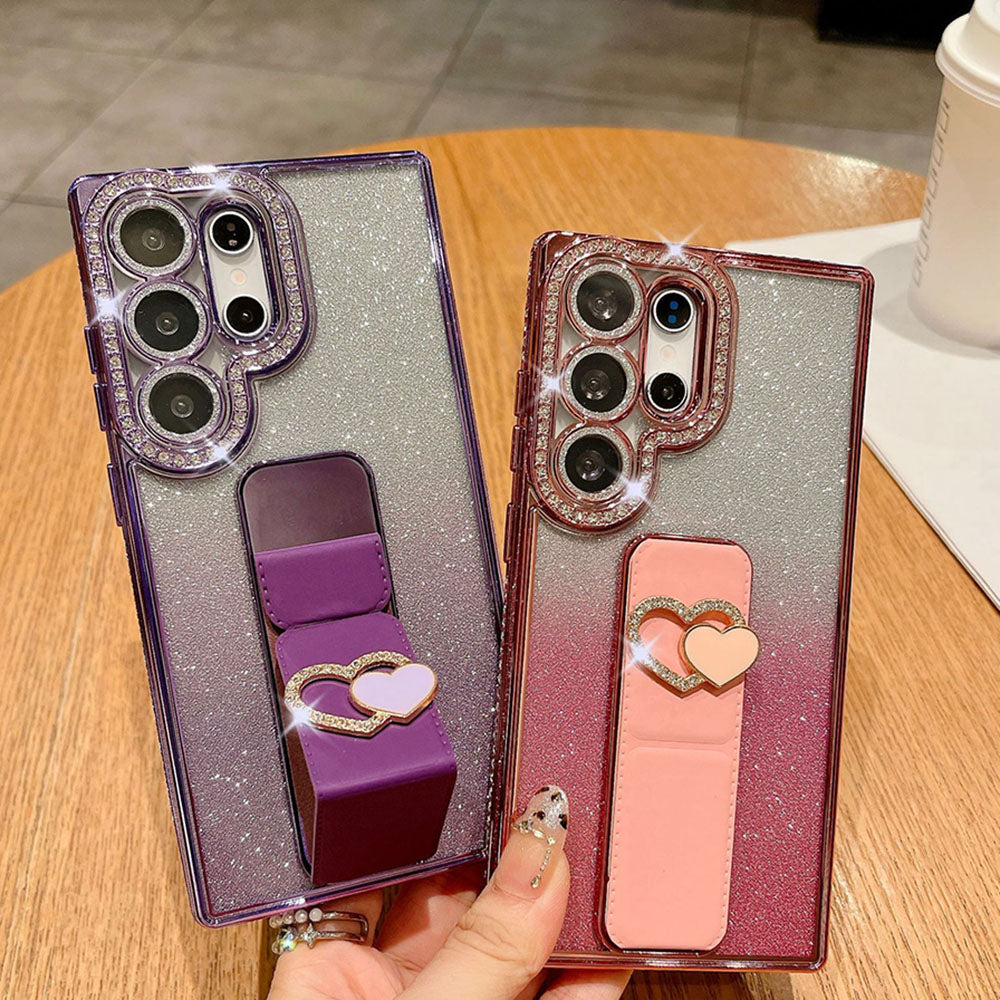 Diamond Folding Heart Stand Phone Case For Samsung Galaxy