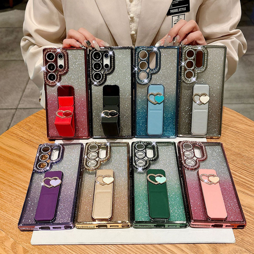 Diamond Folding Heart Stand Phone Case For Samsung Galaxy