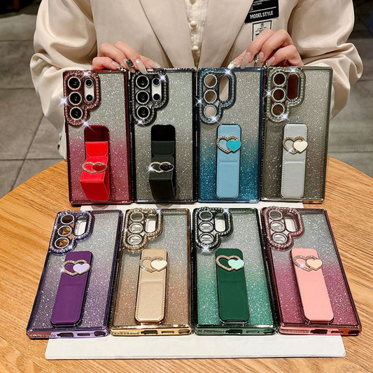 Diamond Folding Heart Stand Phone Case For Samsung Galaxy