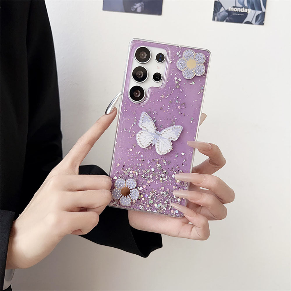 Glitter Rhinestone Butterfly Phone Case For Samsung Galaxy