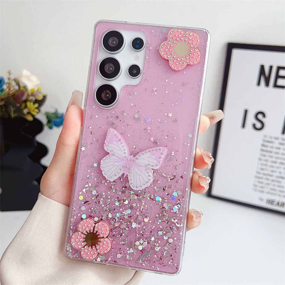 Glitter Rhinestone Butterfly Phone Case For Samsung Galaxy
