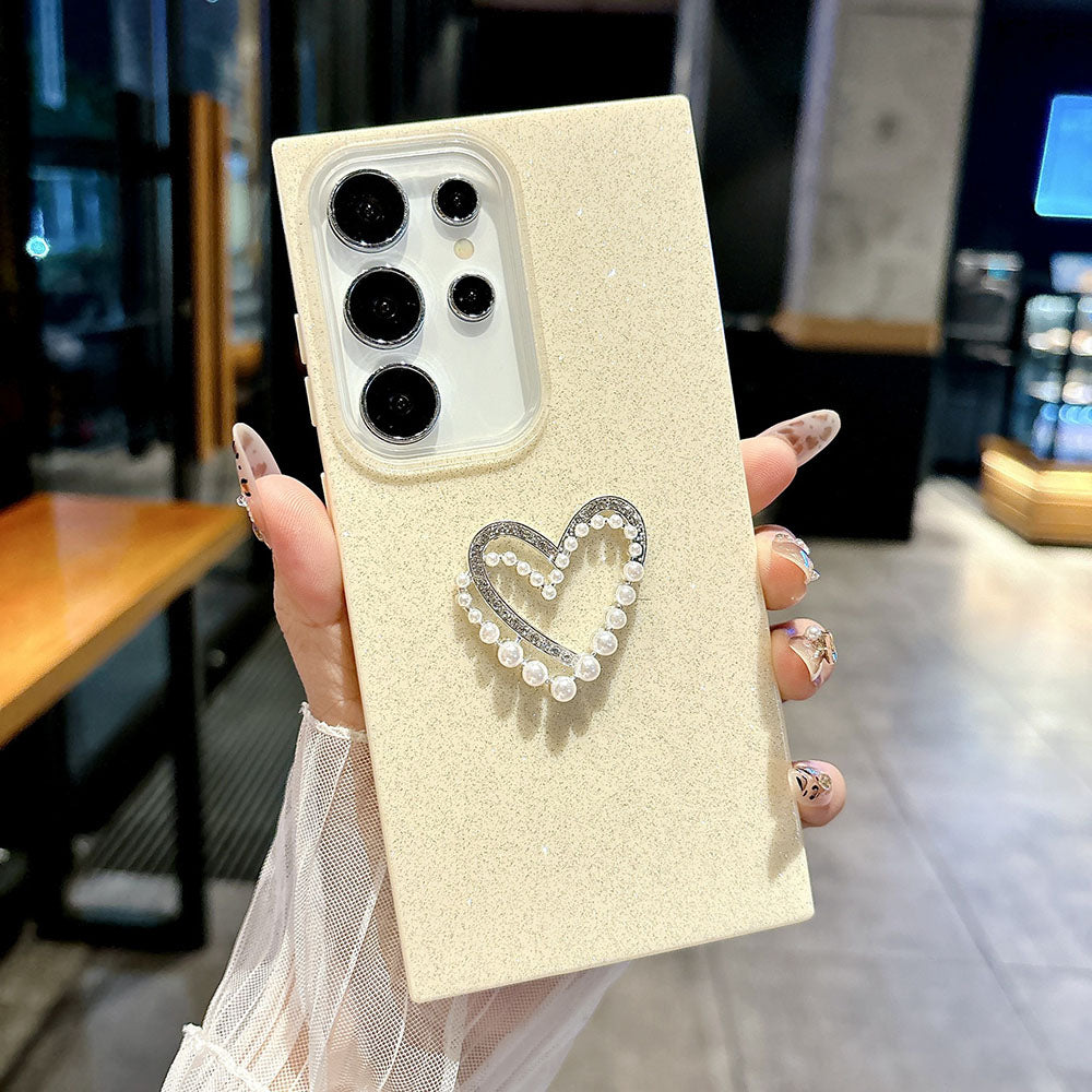 Glitter Pearl Heart Phone Case For Samsung Galaxy