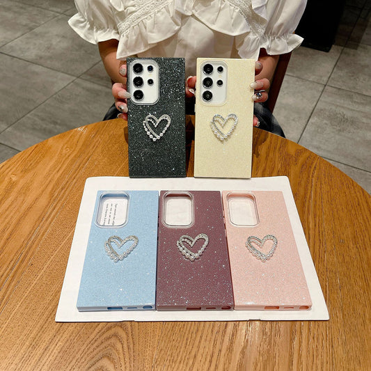 Glitter Pearl Heart Phone Case For Samsung Galaxy