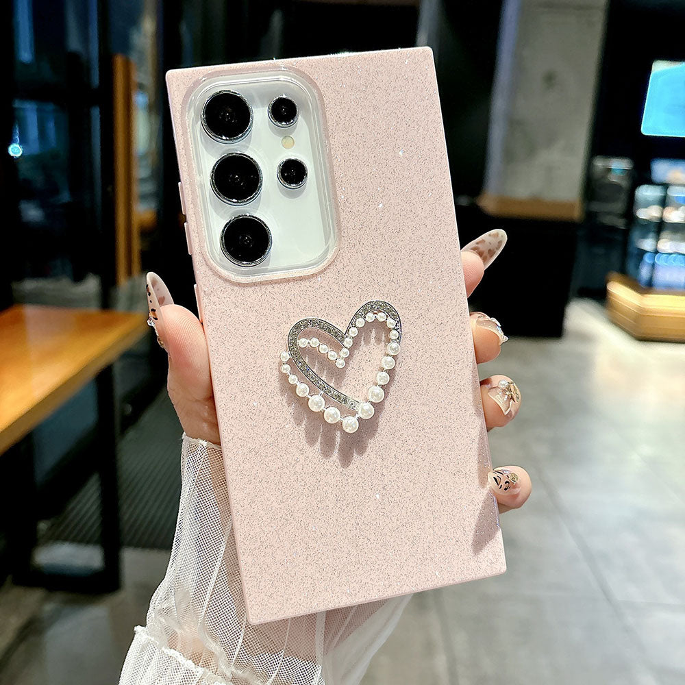Glitter Pearl Heart Phone Case For Samsung Galaxy