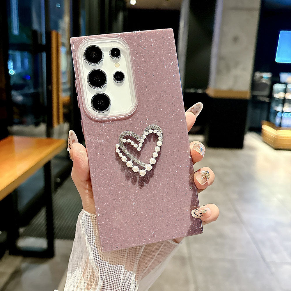 Glitter Pearl Heart Phone Case For Samsung Galaxy