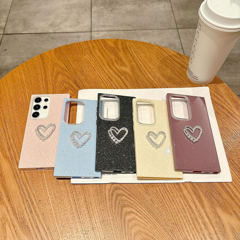 Glitter Pearl Heart Phone Case For Samsung Galaxy