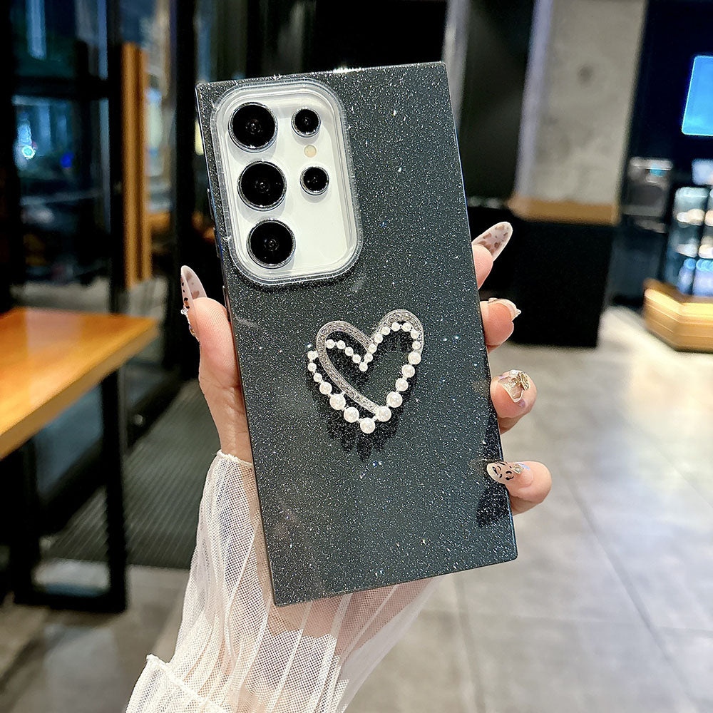Glitter Pearl Heart Phone Case For Samsung Galaxy