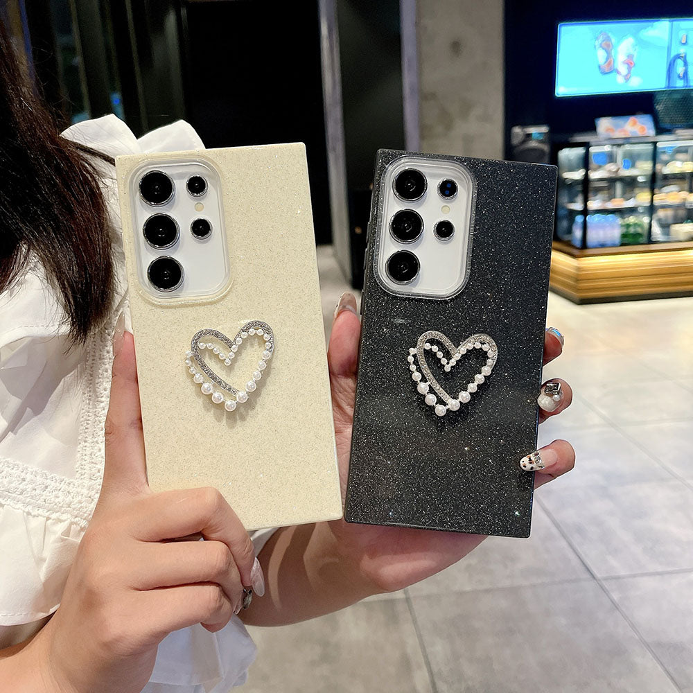 Glitter Pearl Heart Phone Case For Samsung Galaxy