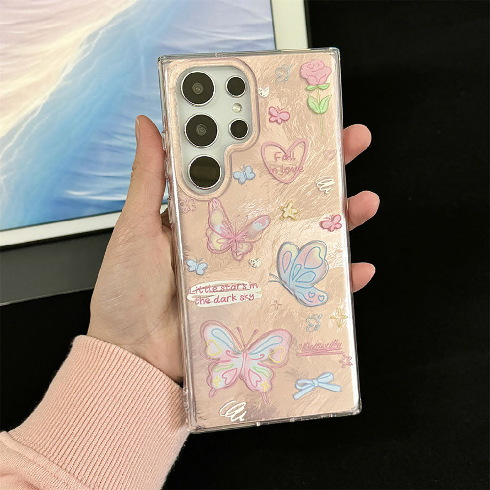 Cartoon Graffiti Butterfly Cat Phone Case For Samsung