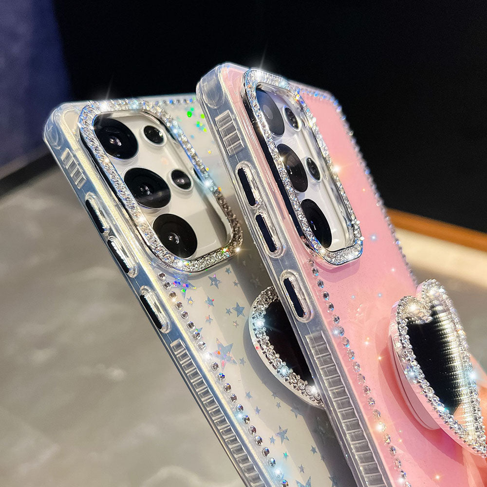 Diamond Mirror Heart Stand Phone Case For Samsung Galaxy