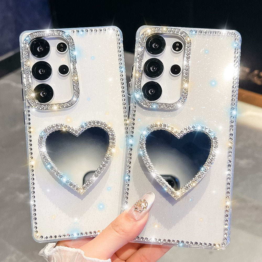 Diamond Mirror Heart Stand Phone Case For Samsung Galaxy