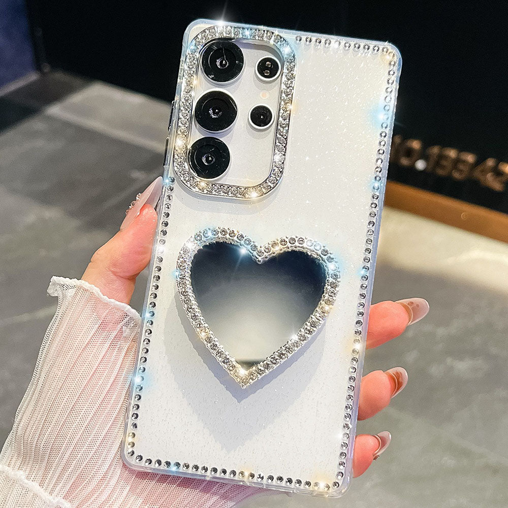 Diamond Mirror Heart Stand Phone Case For Samsung Galaxy