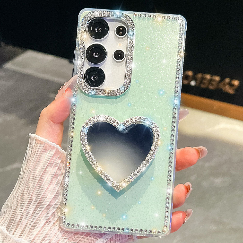 Diamond Mirror Heart Stand Phone Case For Samsung Galaxy