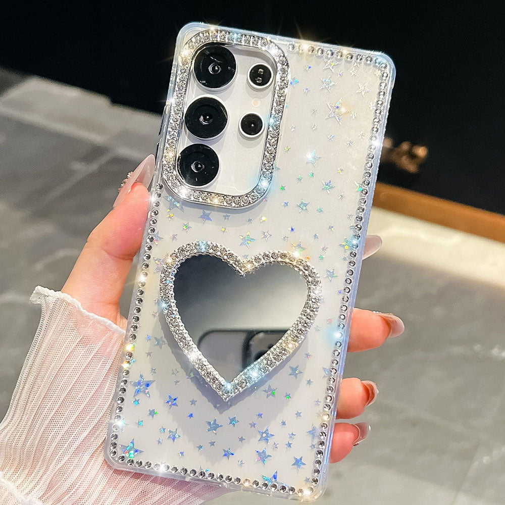 Diamond Mirror Heart Stand Phone Case For Samsung Galaxy