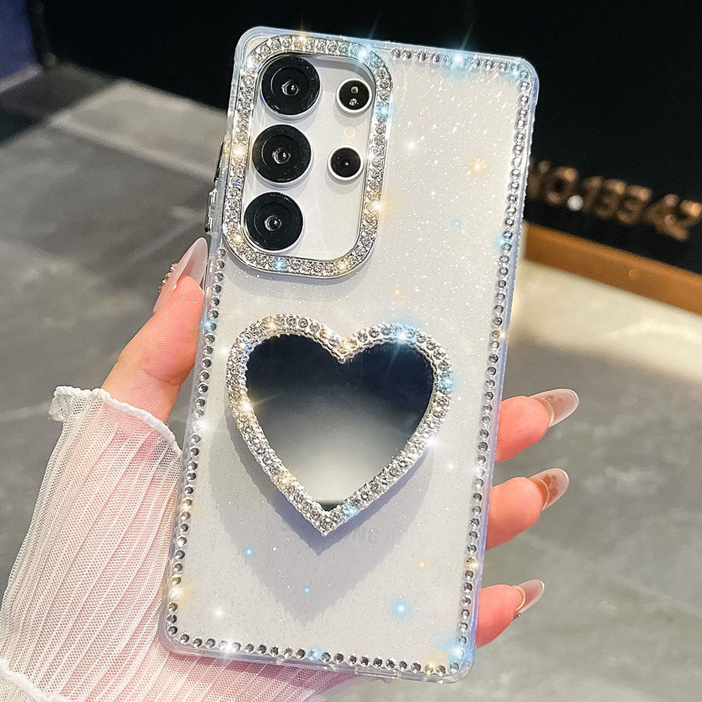 Diamond Mirror Heart Stand Phone Case For Samsung Galaxy