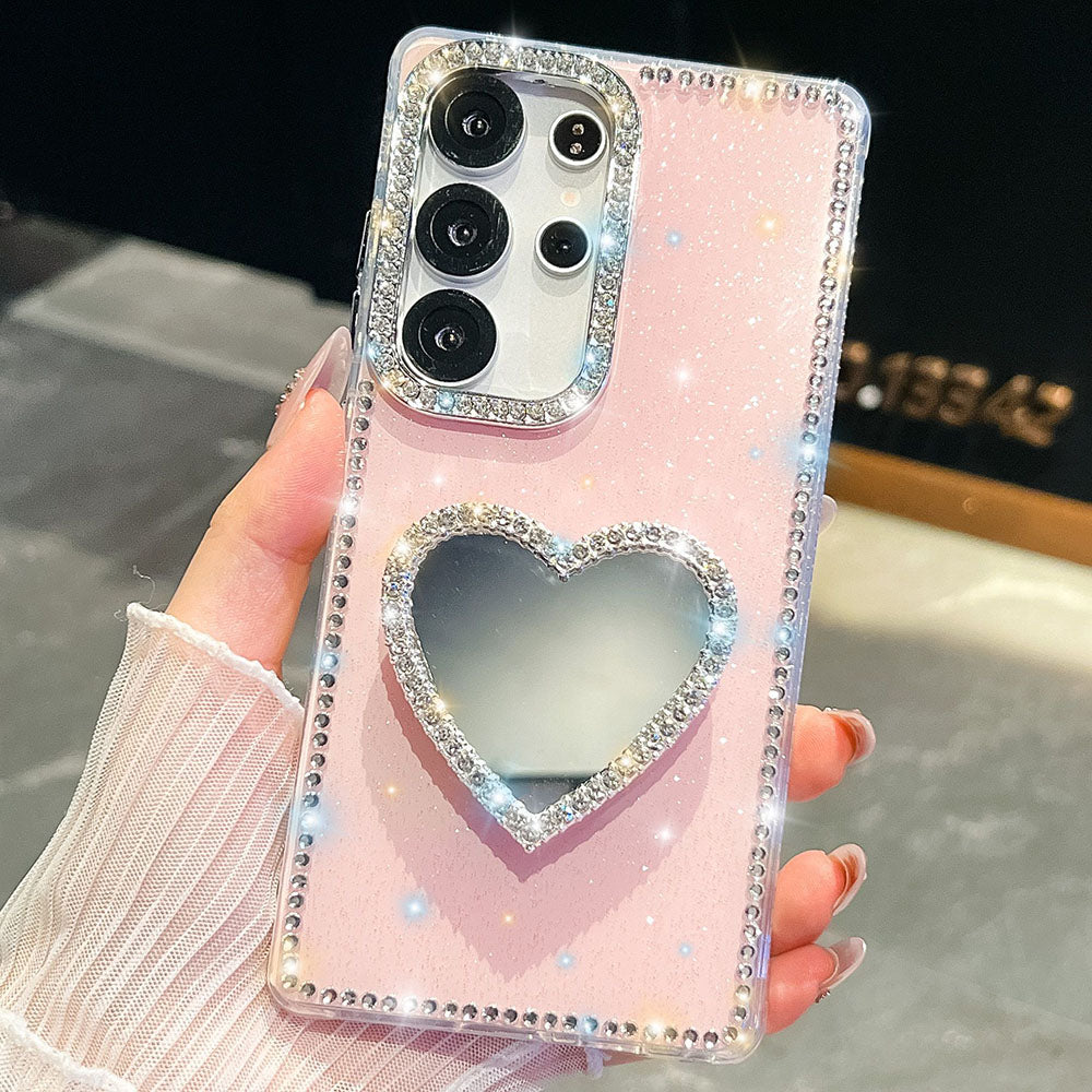 Diamond Mirror Heart Stand Phone Case For Samsung Galaxy