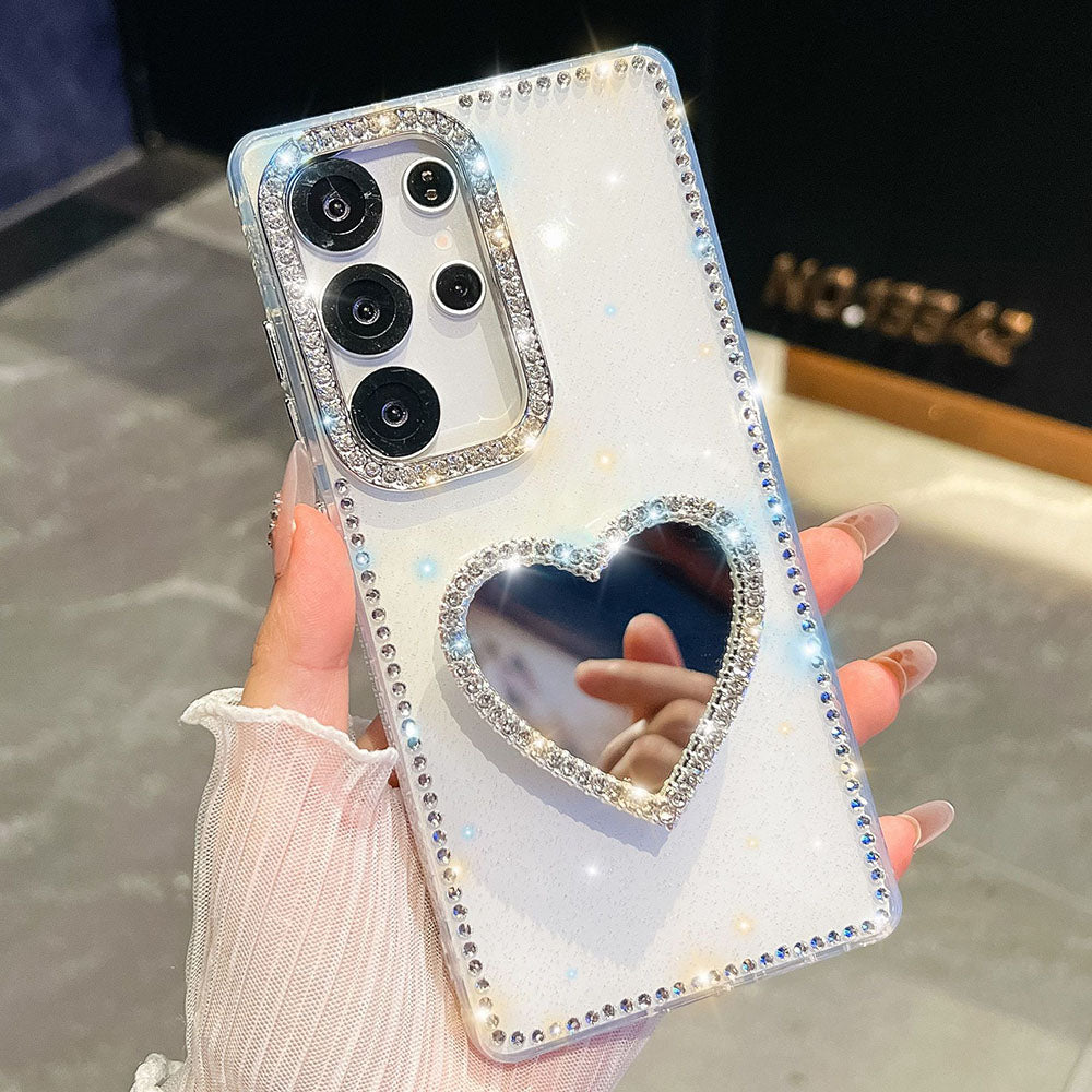 Diamond Mirror Heart Stand Phone Case For Samsung Galaxy