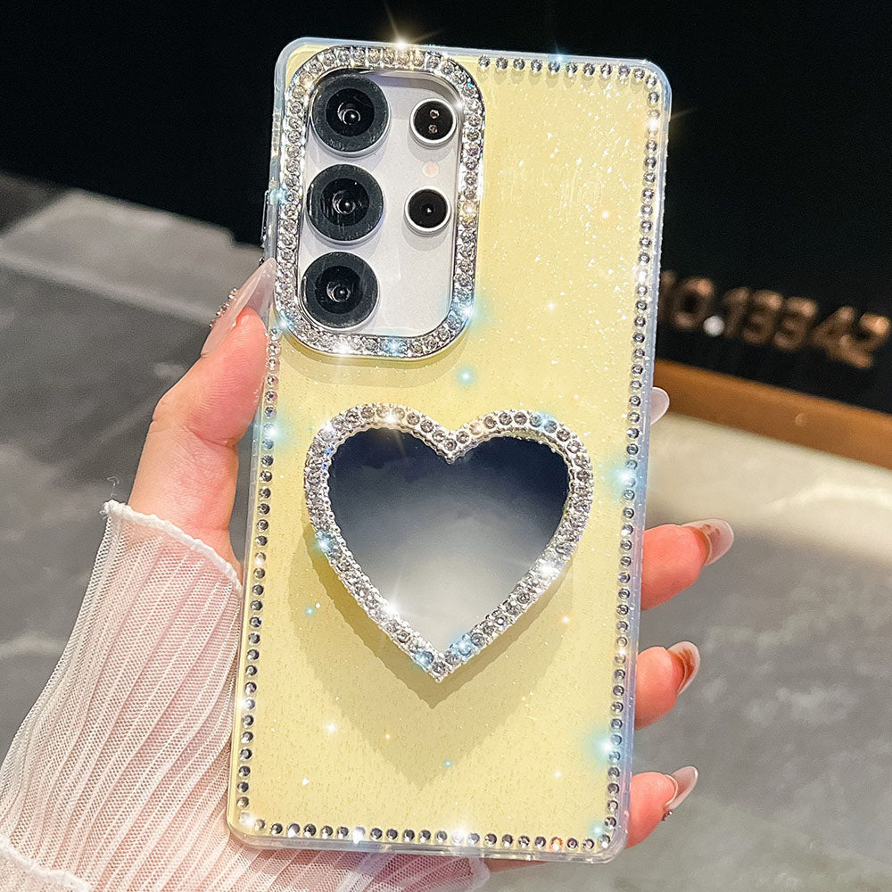 Diamond Mirror Heart Stand Phone Case For Samsung Galaxy