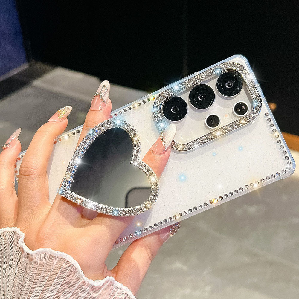 Diamond Mirror Heart Stand Phone Case For Samsung Galaxy