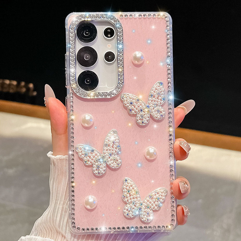 Luxury Diamond Pearl Butterfly Phone Case For Samsung Galaxy