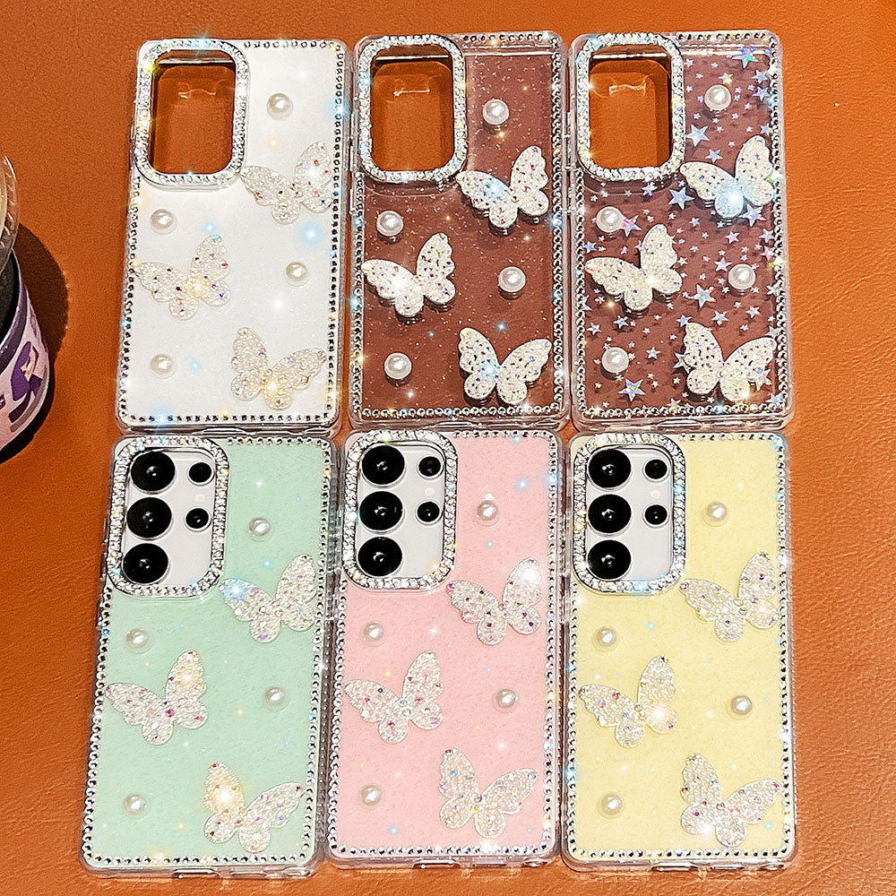 Luxury Diamond Pearl Butterfly Phone Case For Samsung Galaxy