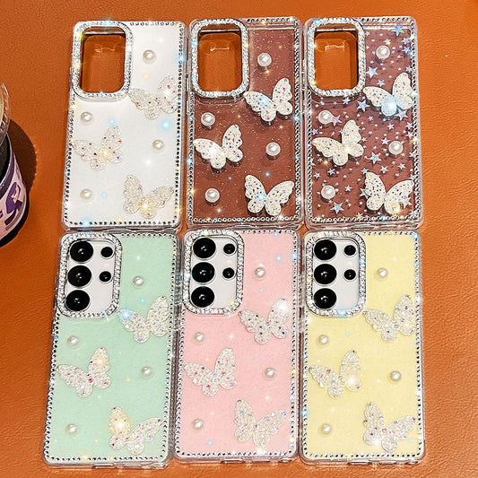 Luxury Diamond Pearl Butterfly Phone Case For Samsung Galaxy