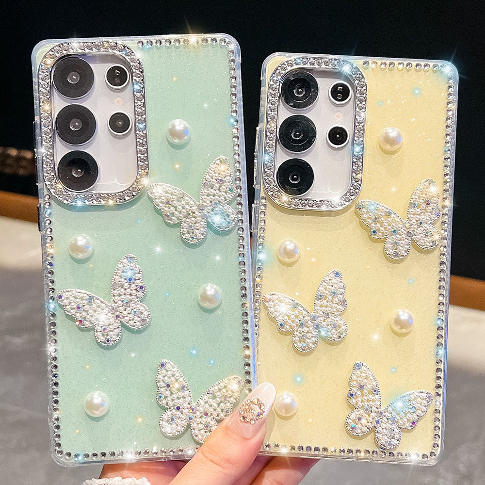 Luxury Diamond Pearl Butterfly Phone Case For Samsung Galaxy