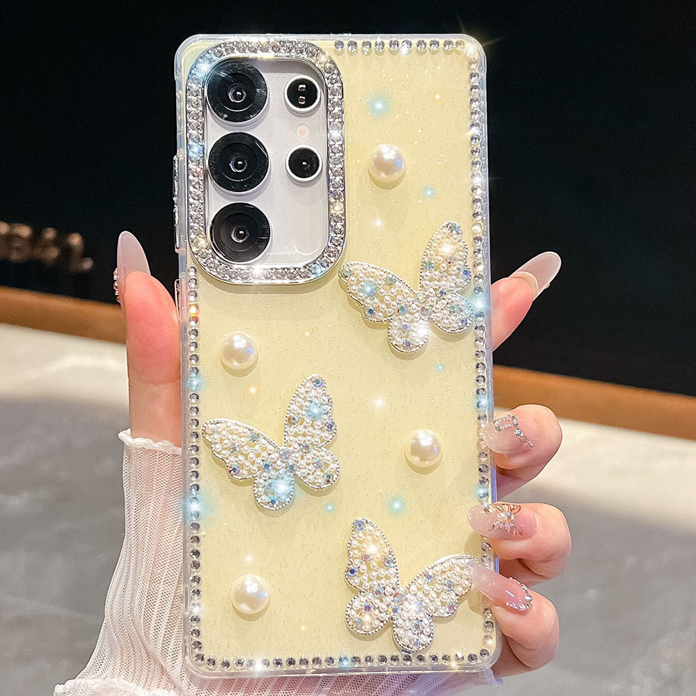 Luxury Diamond Pearl Butterfly Phone Case For Samsung Galaxy