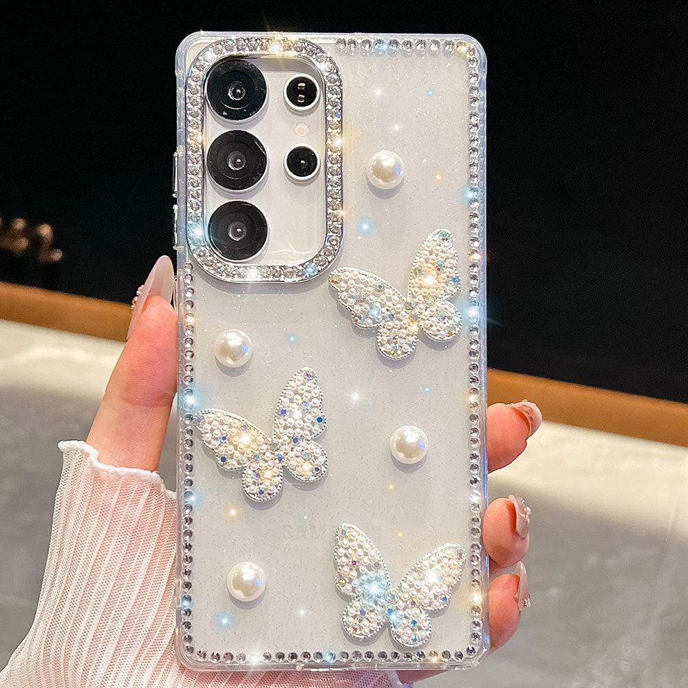 Luxury Diamond Pearl Butterfly Phone Case For Samsung Galaxy