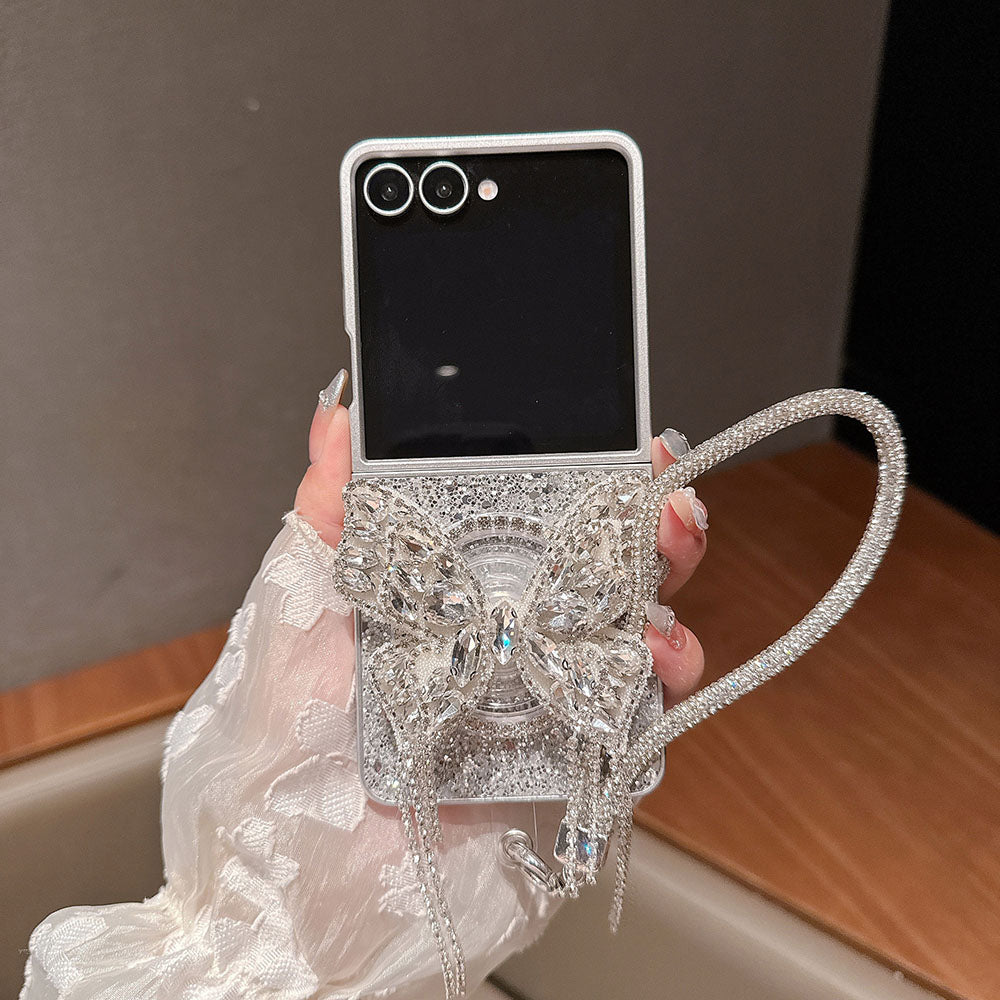 Glitter Diamond Butterfly Lanyard Phone Case For Samsung Galaxy Flip 7/6/5/4/3
