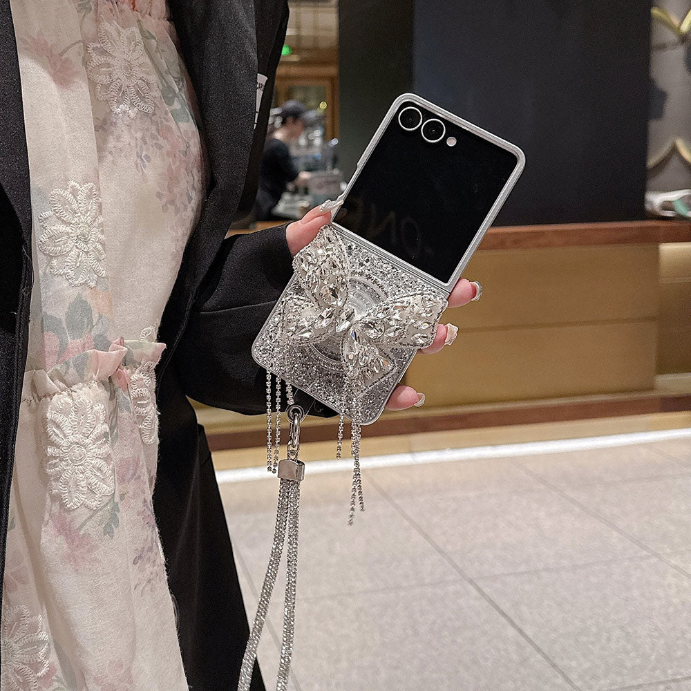 Glitter Diamond Butterfly Lanyard Phone Case For Samsung Galaxy Flip 7/6/5/4/3