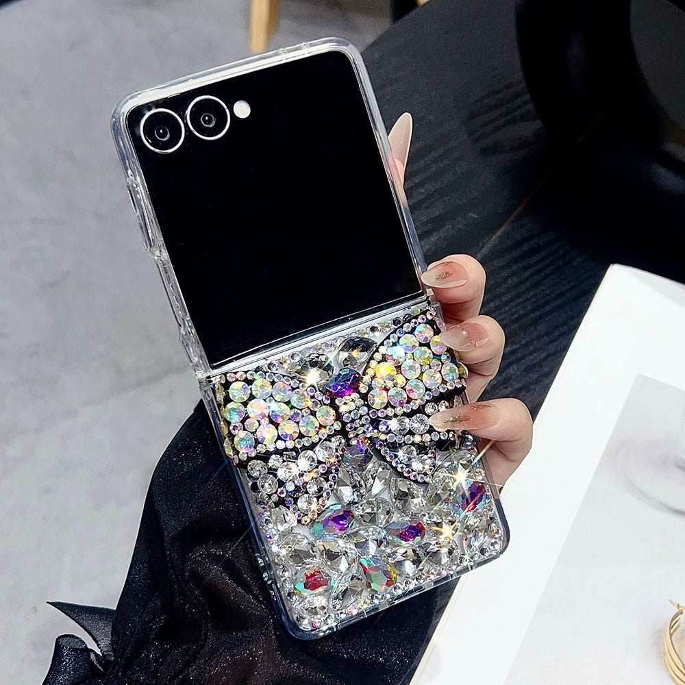 Luxury Rhinestone Butterfly Crystal Lanyard Phone Case For Samsung Galaxy Z Flip 7/6/5/4/3