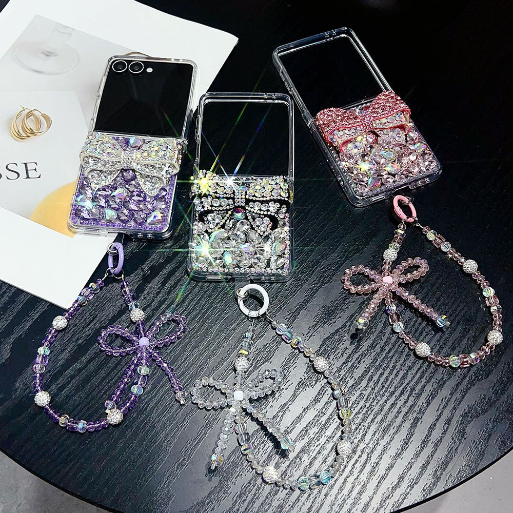 Luxury Rhinestone Butterfly Crystal Lanyard Phone Case For Samsung Galaxy Z Flip 7/6/5/4/3
