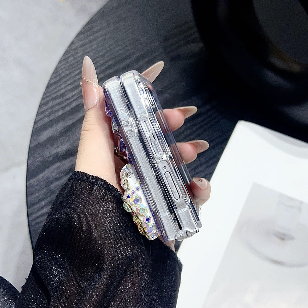 Luxury Rhinestone Butterfly Crystal Lanyard Phone Case For Samsung Galaxy Z Flip 7/6/5/4/3