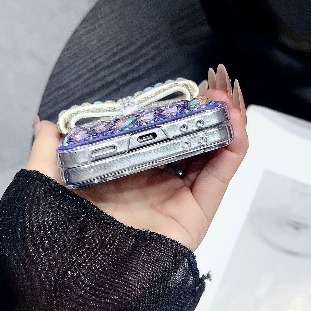 Luxury Rhinestone Butterfly Crystal Lanyard Phone Case For Samsung Galaxy Z Flip 7/6/5/4/3