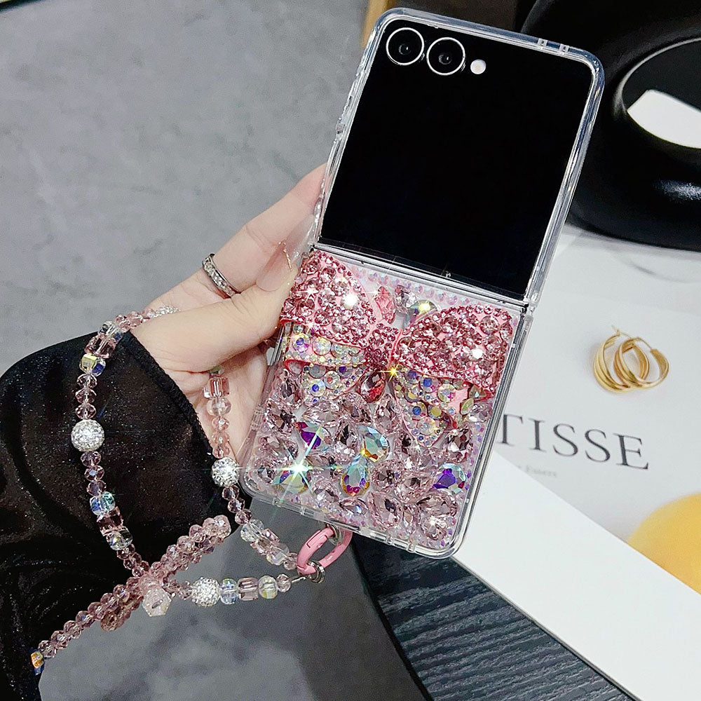 Luxury Rhinestone Butterfly Crystal Lanyard Phone Case For Samsung Galaxy Z Flip 7/6/5/4/3