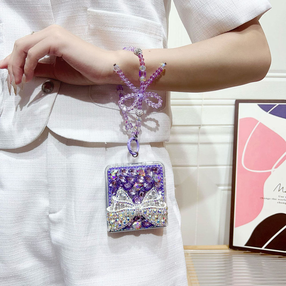 Luxury Rhinestone Butterfly Crystal Lanyard Phone Case For Samsung Galaxy Z Flip 7/6/5/4/3