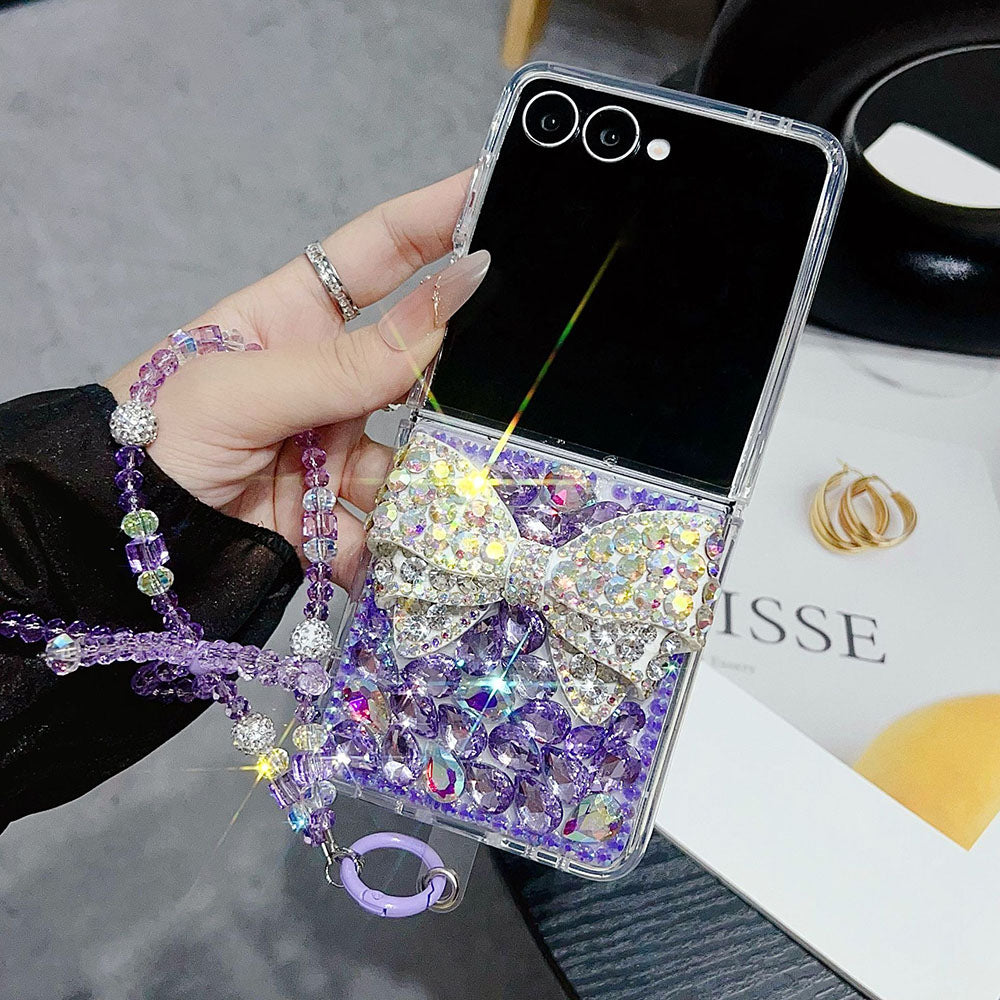Luxury Rhinestone Butterfly Crystal Lanyard Phone Case For Samsung Galaxy Z Flip 7/6/5/4/3