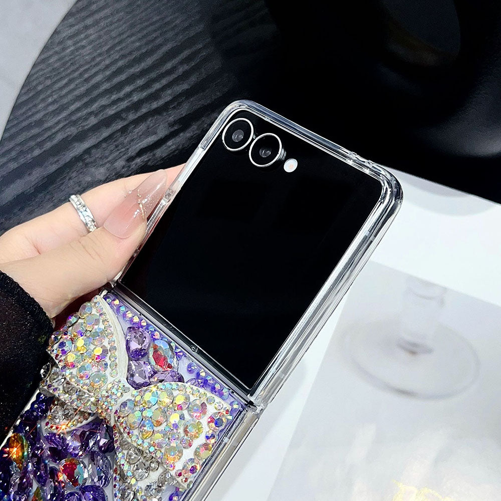 Luxury Rhinestone Butterfly Crystal Lanyard Phone Case For Samsung Galaxy Z Flip 7/6/5/4/3